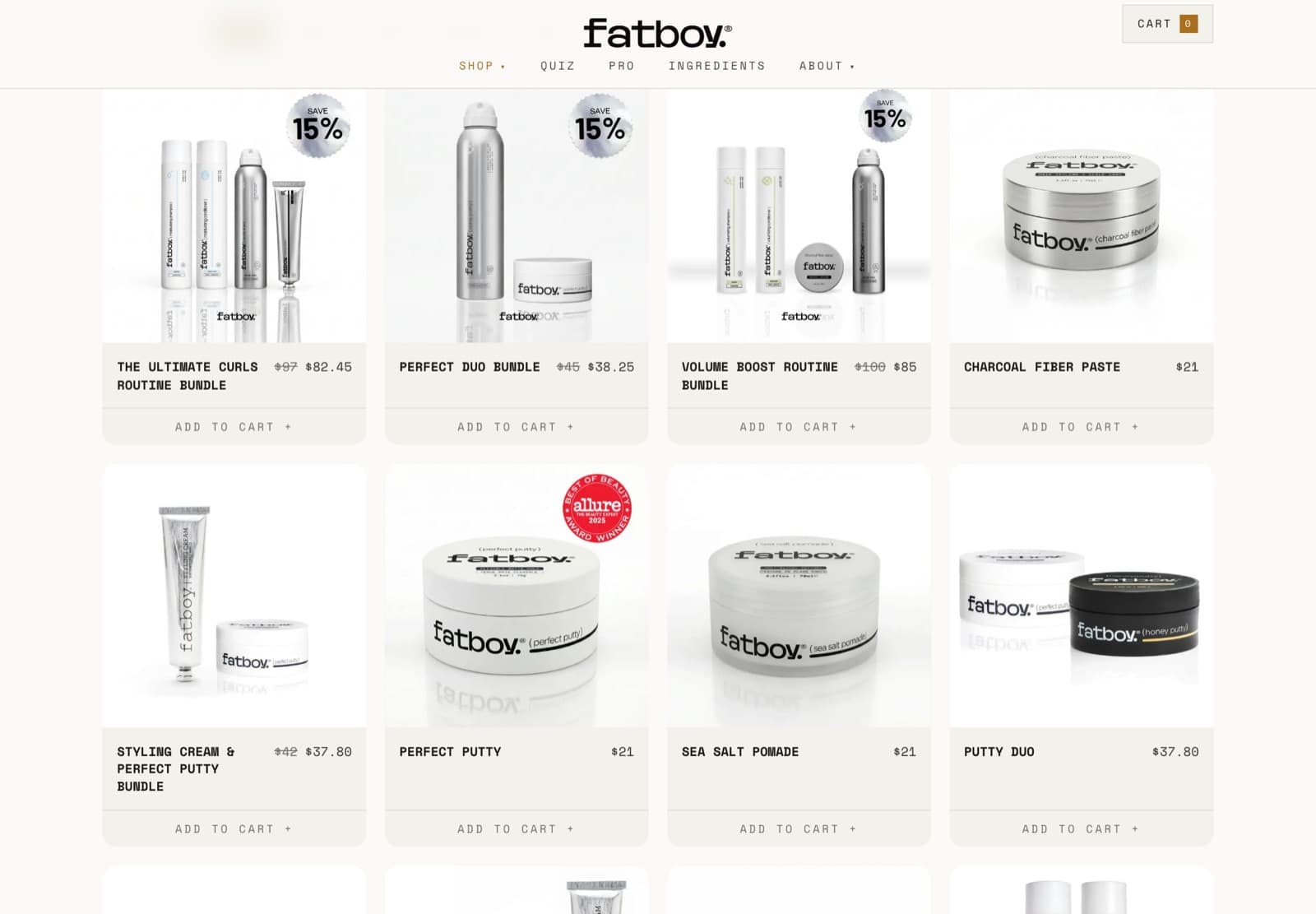 The Fatboy shop page, the full range in a clean product grid